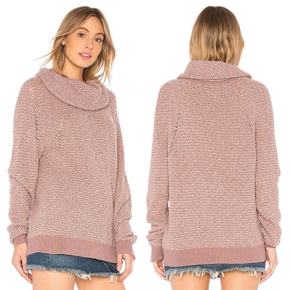 Free People Chunky Cowl Neck Oversized Sweater Womens Size Large Mauve Knit Boho